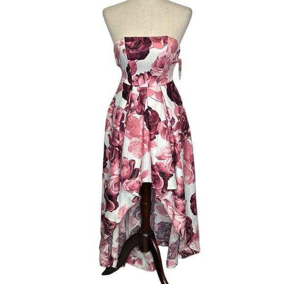 Speechless NWT Floral Strapless‎ Gown Juniors 0 Pink White High-Low Satin Prom - Picture 4 of 12